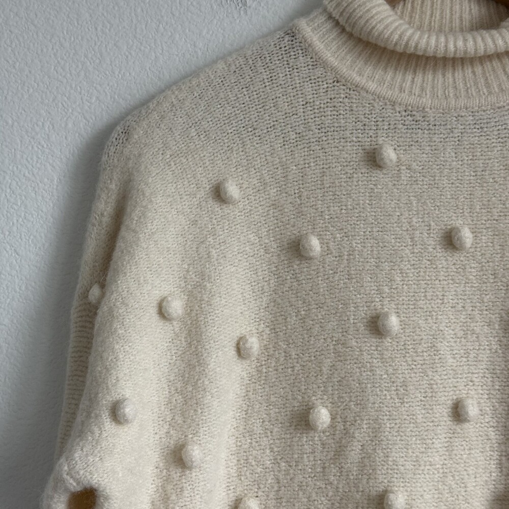 Madewell Bobble Pom Pom Sweater Cream Ivory Slouchy Knit Coastal Grandmother M - Picture 3 of 6